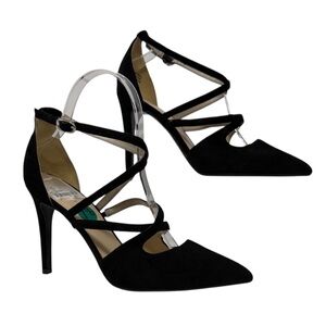 Marc Fisher Nestor Black Suede Closed Toe Strappy Heels Size 7 1/2